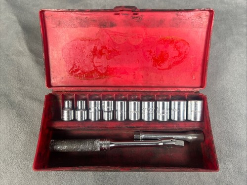 Vintage Fleet Tools Steckschlüsselsatz Koffer 1/4" Antrieb mit 10 Stecknüssen USA 🇺🇸