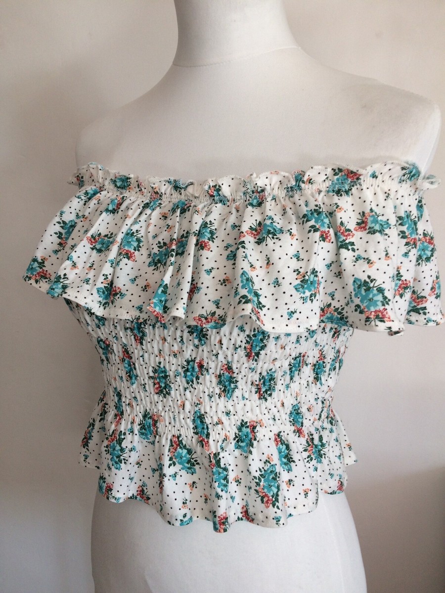 VINTAGE 90S OFF SHOULDER BARDOT PEASANT ELASTICATED TOP 10 BOHO