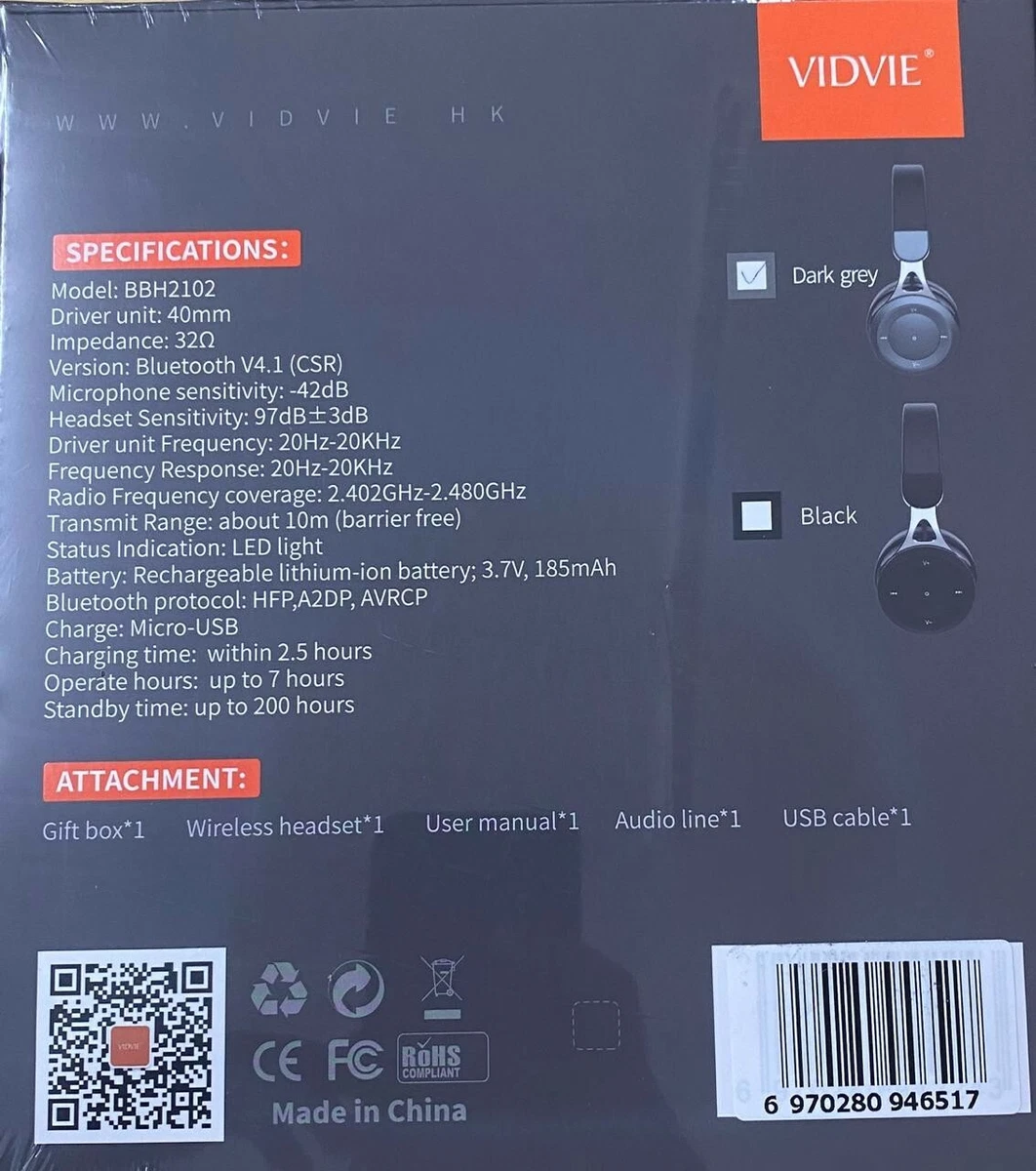 BBH2102 Vidvie Highquality Metal Heavy Bass Bluetooth Wireless Headset
