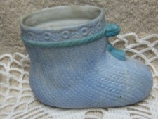 Collectible PORCELAIN Baby Shoe Vase/Planter, Blue, JAPAN Nursery Decor