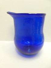 VINTAGE BLUE HAND BLOWN ART GLASS JUG