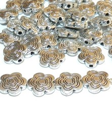 MB767 Antiqued Silver 12mm 5-Petal Scalloped Flower Beads 12pc