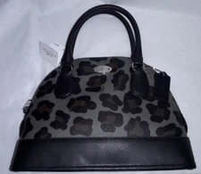 NWT AUTHENTIC COACH CORA OCELOT LEOPARD SATCHEL BAG PURSE F36219 GRAY/BLACK $275