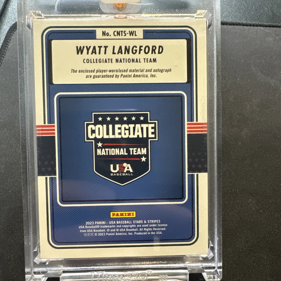 2023 Stars And Stripes Baseball Wyatt Langford Glove Relic Auto 9/25 - Image 2 of 2