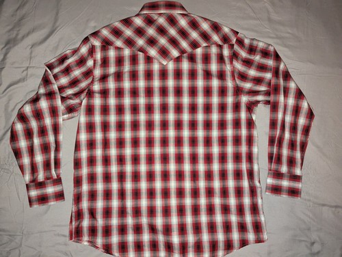 Pendleton Large Frontier Red White Plaid Pearl Snap Down Long Sleeve Shirt - Picture 10 of 10