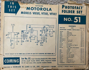 Sams PhotoFact set 51 folder Motorola TV models VK101, VT101, VF102