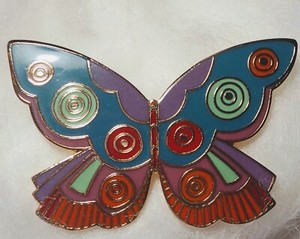 Authentic Vintage Laurel Burch Summer Butterfly Gold-Plated Enamel Brooch