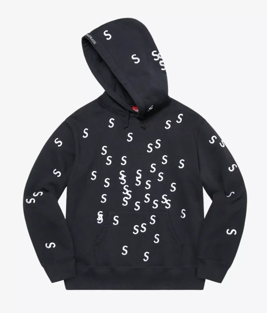 Sweat à capuche neuf Supreme brodé S bleu marine moyen sweat à capuche authentique