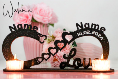 Waluna  Love Liebesgeschenk Teelichthalter personalisiert mit 2 Namen und Datum