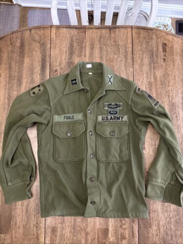 Vintage Army Ranger Jacket Shirt W/ Patches Mens Small Olive Wool