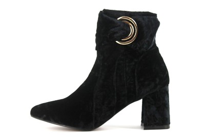 Glamouröse Damen Stiefeletten UK 5 EU 38 schwarz Samt D-Ring Absatz spitz zulaufend