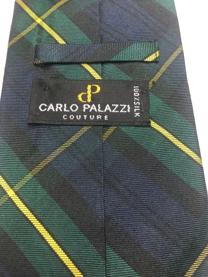CARLO PALAZZI HOMBRE CORBATA AZUL VERDE ORO PATRÓN CUADROS 4 X 59 Foto 4 de 4