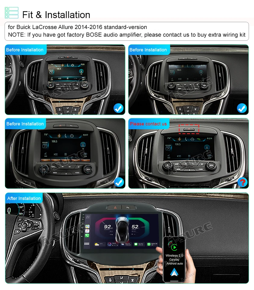 Rádio estéreo veicular 10" Android 14 2+32G Apple Carplay para Buick Lacrosse 2014-2016 - Imagem 2 de 4