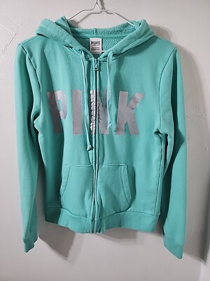 Pink by Victoria Secret Womens Zip Up Hooded Hoodie Mint Green