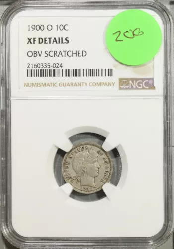 1900 O Barber Dime 10c NGC XF Details Extra Fine #5-024