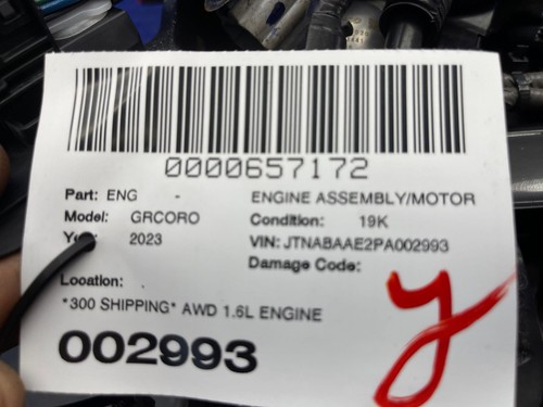 2023-2024 TOYOTA GR COROLLA AWD 1.6L ENGINE MOTOR ASSEMBLY W/O TURBO *19K MILES - Picture 22 of 22