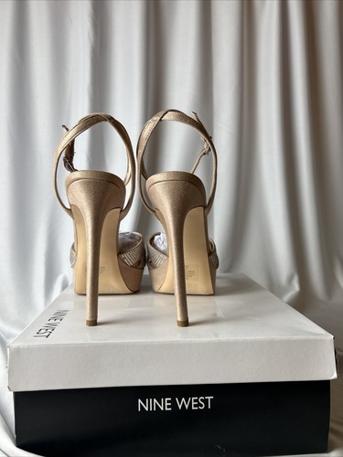 Nine West Go Big Light Natural Stiletto Heel Ankle Strap Open Toe Heeled Sandals - Picture 4 of 5