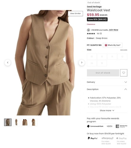 Seed Heritage Waistcoat Vest Size 10 Nude/Tan - Picture 5 of 5