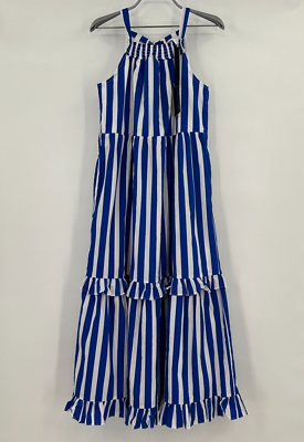 Pomander Place by Tuckernuck Blue Striped Avondale Tiered Halter Maxi Dress  XS | eBay