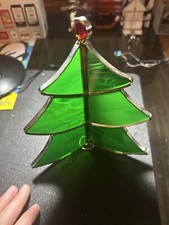 Vintage 3 Sided Tiffany Style Stained Glass/metal Christmas Tree Green Tree   