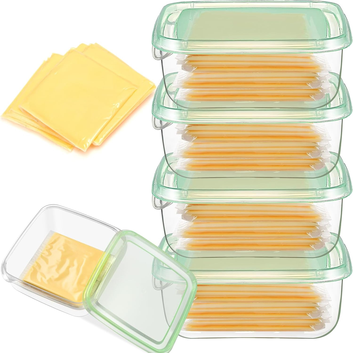4 Pack Sliced Cheese Container for Fridge, Butter Block Cheese Slicer Holder wit