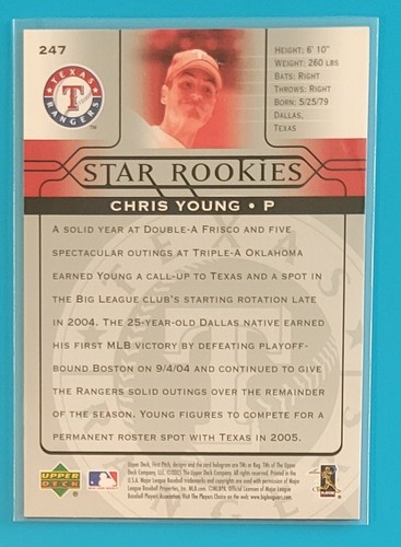 2005 Upper Deck First Pitch Star Rookies #247 Chris Young Texas Rangers Baseball - Picture 2 of 2