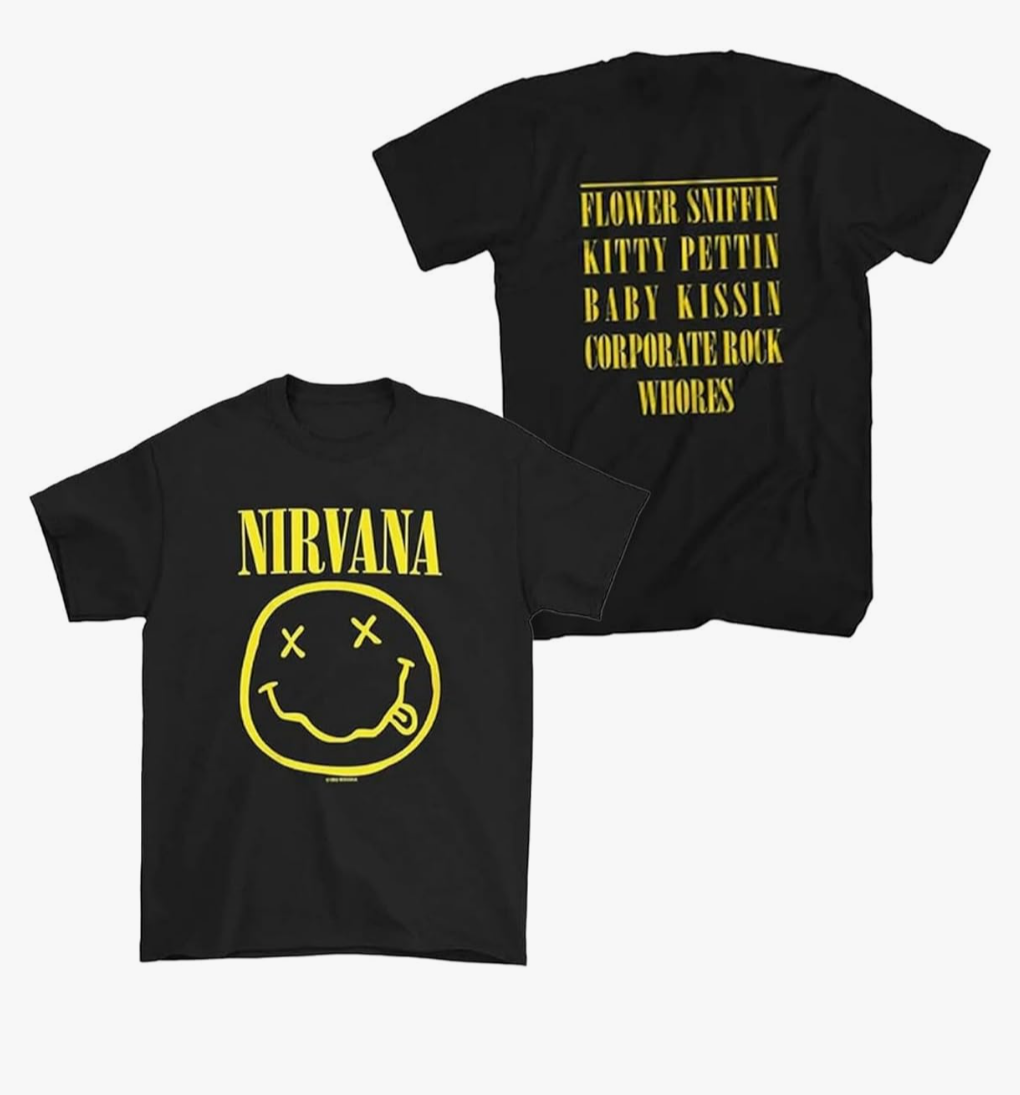 Men's Nirvana Black Double Sided 2XL Crew Neck Tee D1