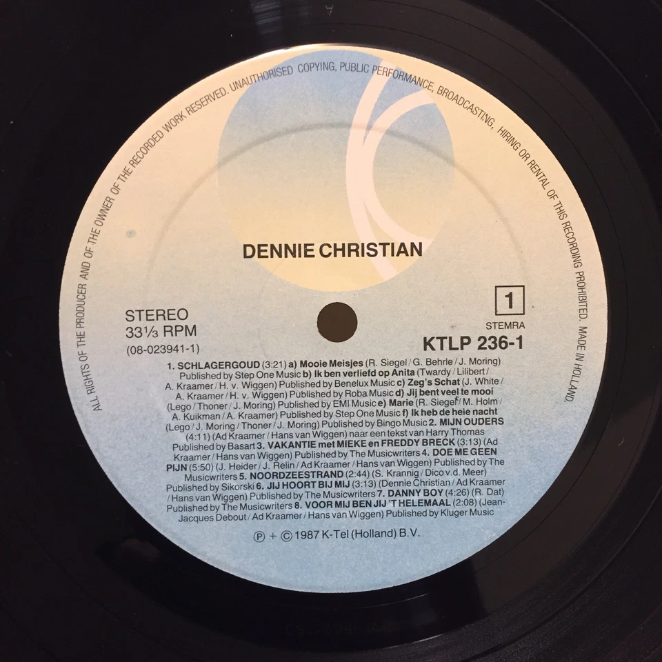 Dennie Christian Vinyl LP K-Tel Records Dutch Holland Press 1987 Schlager - Image 4 of 4