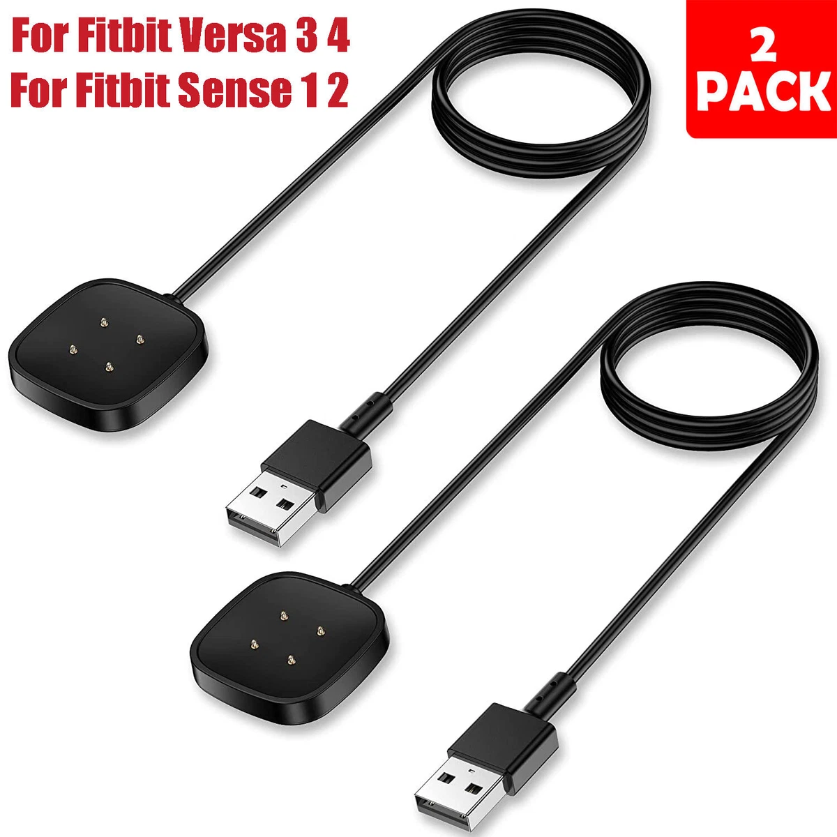 2 pcs Wireless Charger For Fitbit Sense 1 2 Versa 3 4 USB Fast