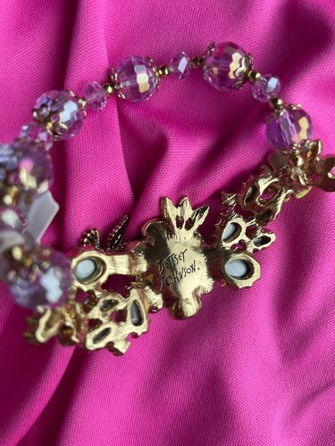 Pulsera Betsey Johnson Spring Ahead Colibrí Verde azulado púrpura flor rosa brote - Imagen 4 de 7
