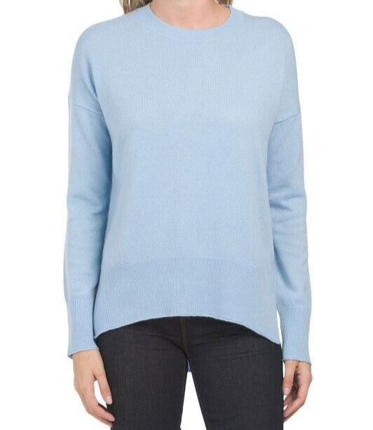 Theory Cashmere Karenia Crew Sweater Curved Hi-Low Hem Vents