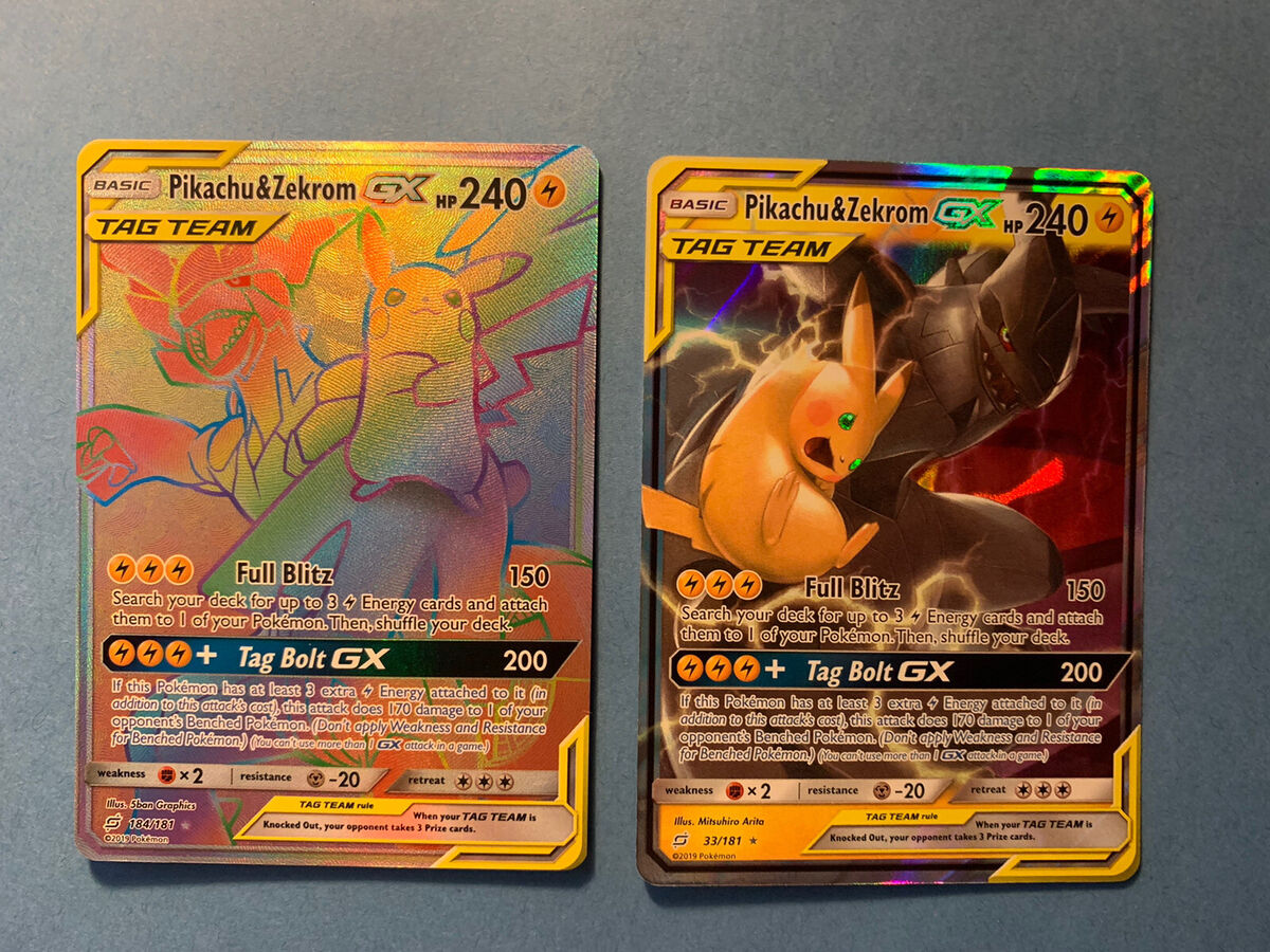 Pokemon Card Pikachu & Zekrom GX Rainbow Secret Rare 184/181 Pokemon Card Pikachu & Zekrom GX Rainbow Secret Rare 184/181