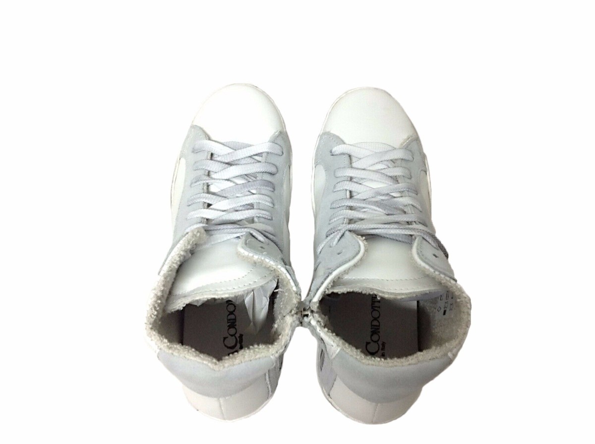 VIA CONDOTTI Scarpe Sneakers Alte Uomo Pelle Bianco Grigio Stella Rossa