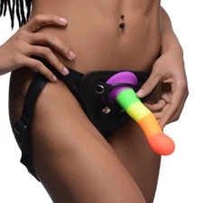 Strap U Proud Rainbow Silicone Dildo with Harness G-Spot or P-spot Stimulation