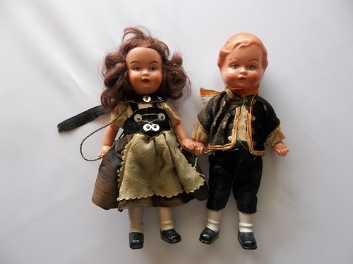 Cute Vintage German Celluloid Plastic 6" Boy & Girl Dolls in Ethnic Outfits Lot - Picture 1 of 13