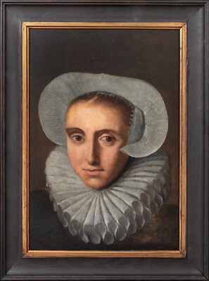 17th Century Dutch Old Master Lady Portrait Wearing A Lace Cap