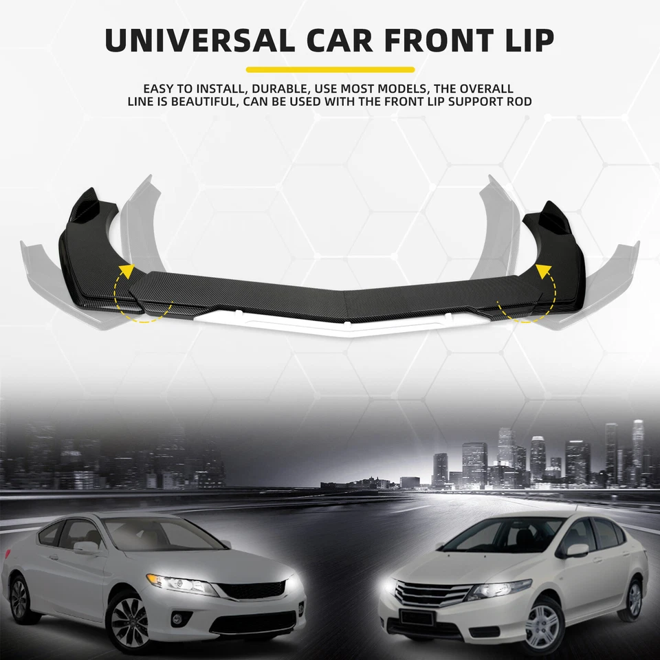 Front Bumper Lip Splitter Carbon Fiber Look + White For Honda Accord Coupe Sedan Foto 2 de 4
