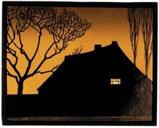 Winter Evening - Julie de Graag 1919 Dutch Art Nouveau Woodcut  Print to Frame