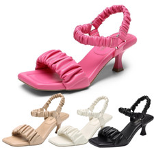 Women Square Open Toe Heel Sandals Ankle Strap Low Kitten Heel Party Dress Shoes