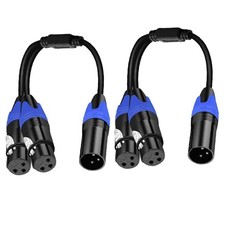 1 Male to 2 Female XLR Y Splitter Micrphone Cable, 11.8 inches / 2 Pack 3pin...