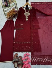 Maroon Indian Suit Set Embroidery Sequence Work and Beautiful Silk Dupatta