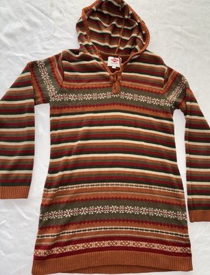 Lee Cooper Women's Hooded Fair Isle sweater Pullover Over Orange Brown