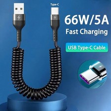66W 5A Fast Charging USB Type C Cable Spring Car Phone Charger USB Cable