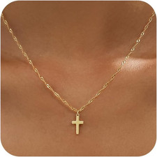 Cross Necklace for Women Trendy - Dainty 14K Gold Plated Minimalist Cross Neckla