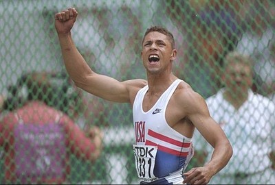Dan O'Brien USA celebrates after the discus discipline Decathlon  1993 Old Photo