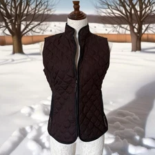 Eddie Bauer Quilted Goose Down Vest Jacket Womens S /P Brown Zip Up Side Pockets