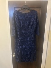 Alex Evenings Womens Size 14P Tea Length Embroidered Dress with Illusion Sleeves