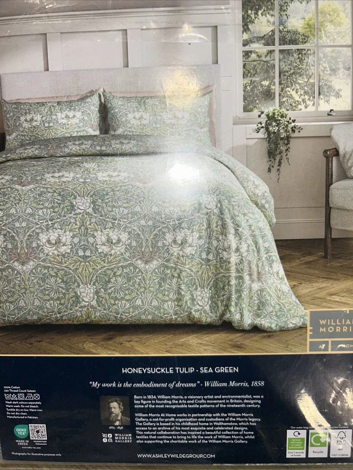 NWT WILLIAM MORRIS HONEYSUCKLE TULIP SEA GREEN KING SHAMS DUVET COVER SET RARE - Image 3 of 4