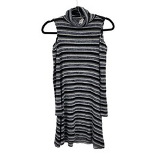 Y2K AEO Soft & Sexy High Neck Cold Shoulder Knit Dress Sz XS Striped Mini Grunge