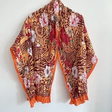 Cejon Large Retro Floral Scarf Shawl Wrap Colorful Pink Orange Green Textured